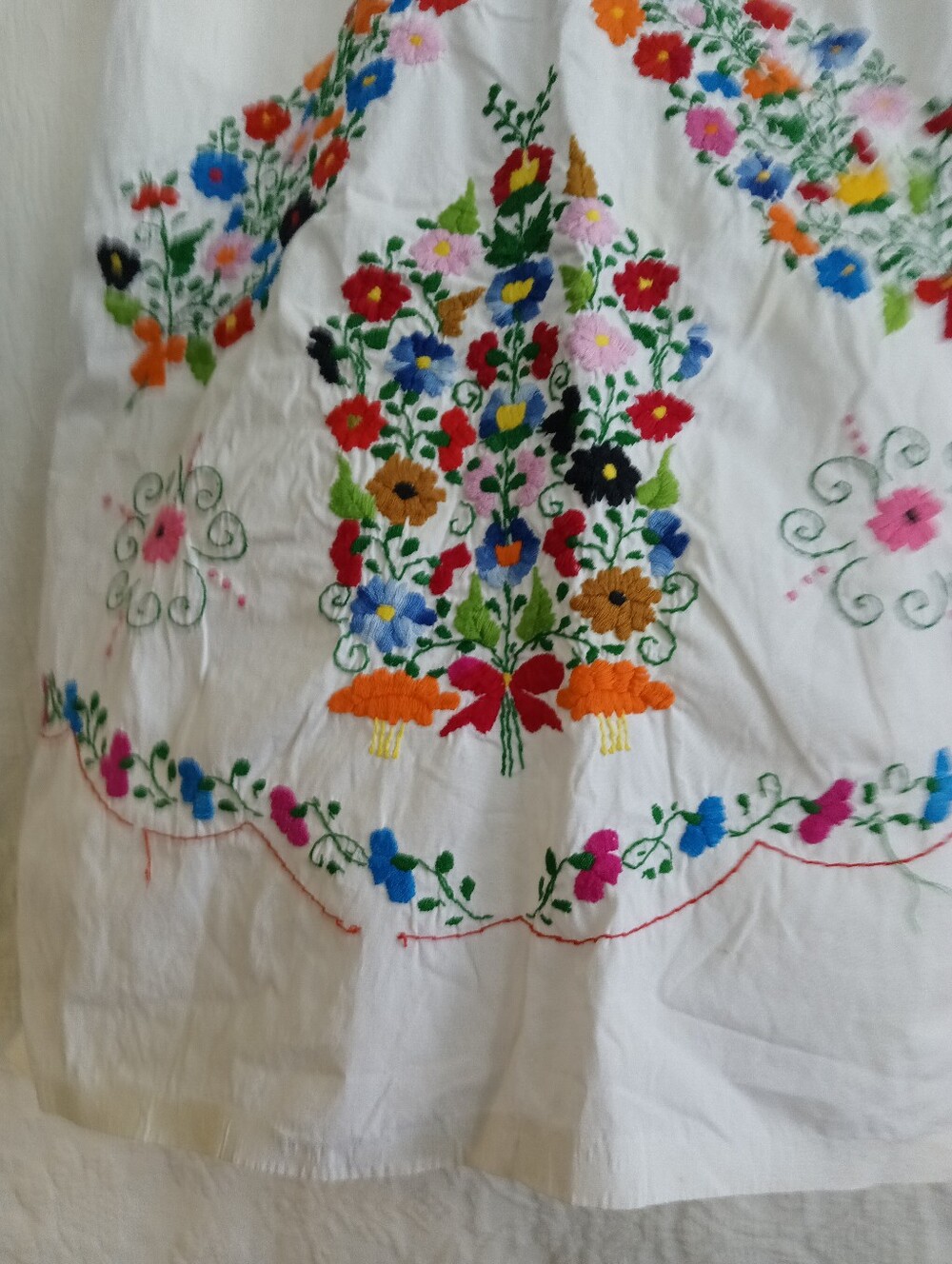 Vintage Hand Embroidered Mexican Dress Traditional Puebla Colorful Maxi Red Blue - Picture 9 of 14
